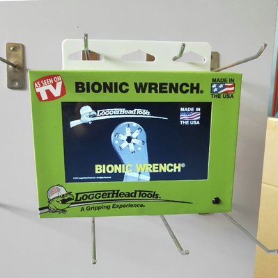 PIR motion sensor and battery operated 7 inch video screen for hanging on shelves/stands/POS displays